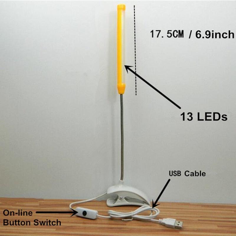 Minimalist 13-LED Clip-On USB Desk Lamp for Bedside Reading