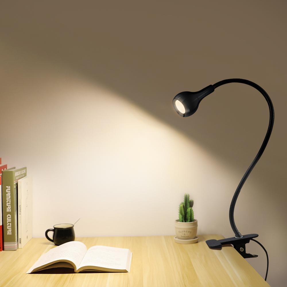 Flexible USB-powered LED desk lamp with clip for office and bedroom reading