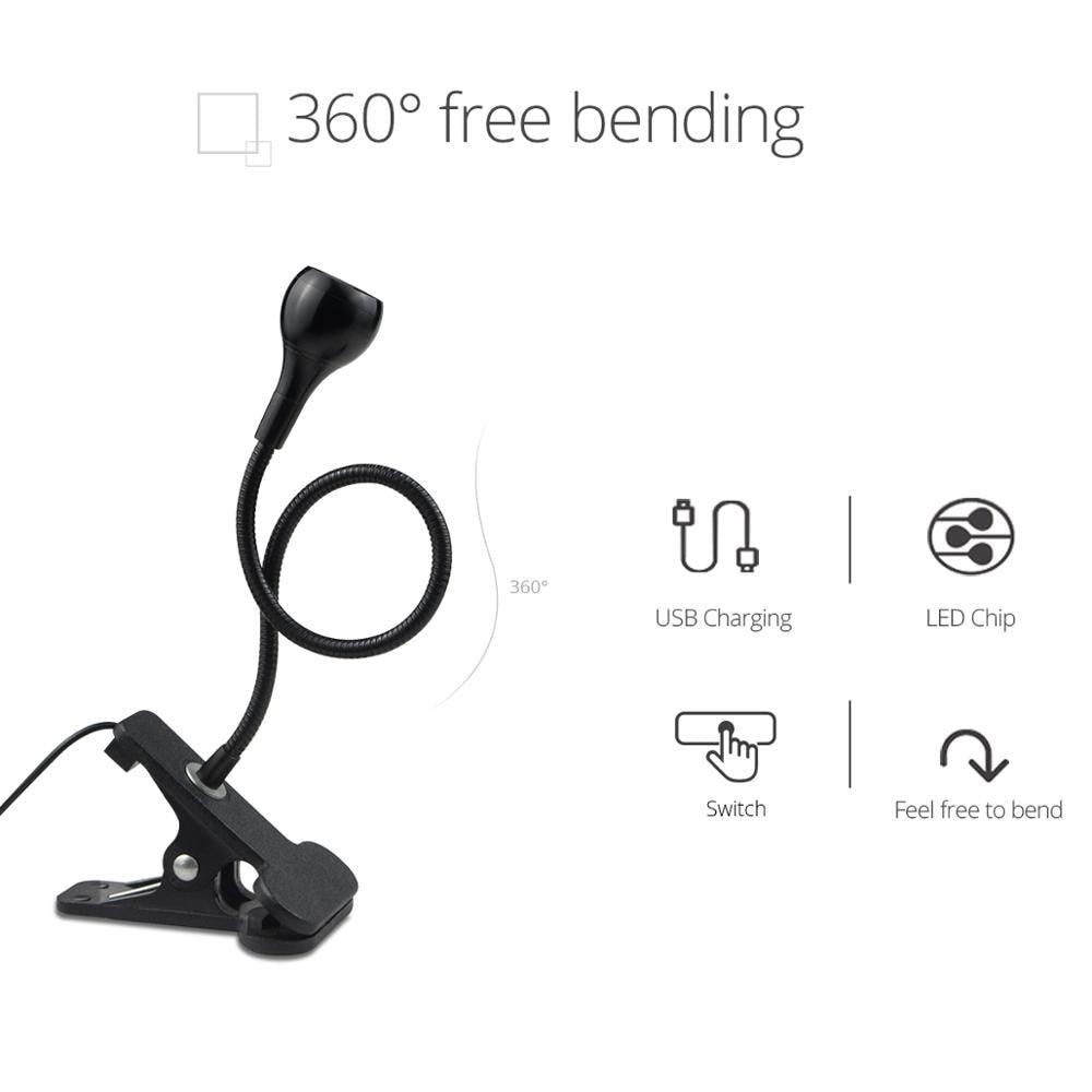 Flexible LED Desk Lamp with Clip, USB Powered Eye-Care Study Light