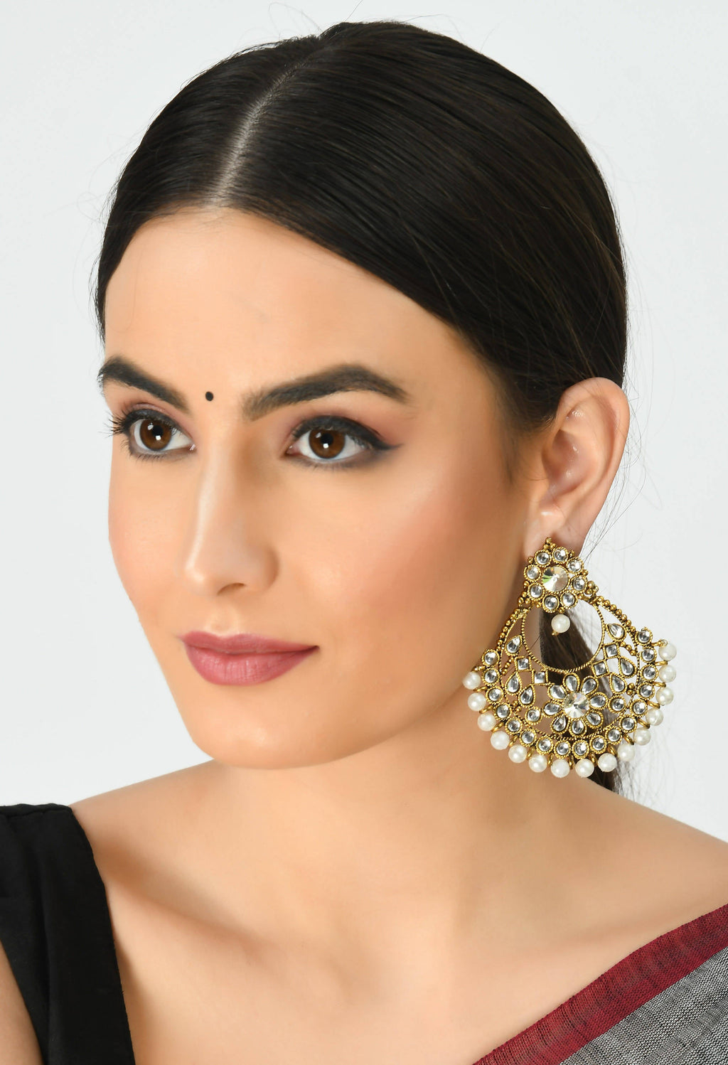 Golden and White Beaded Drop Earrings for Elegant Party Wear