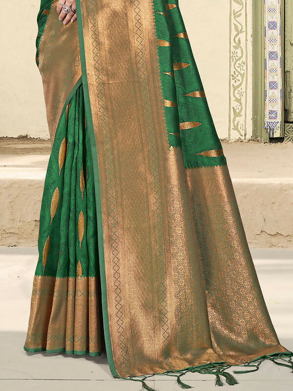 Green Silk Saree with Matching Blouse Piece