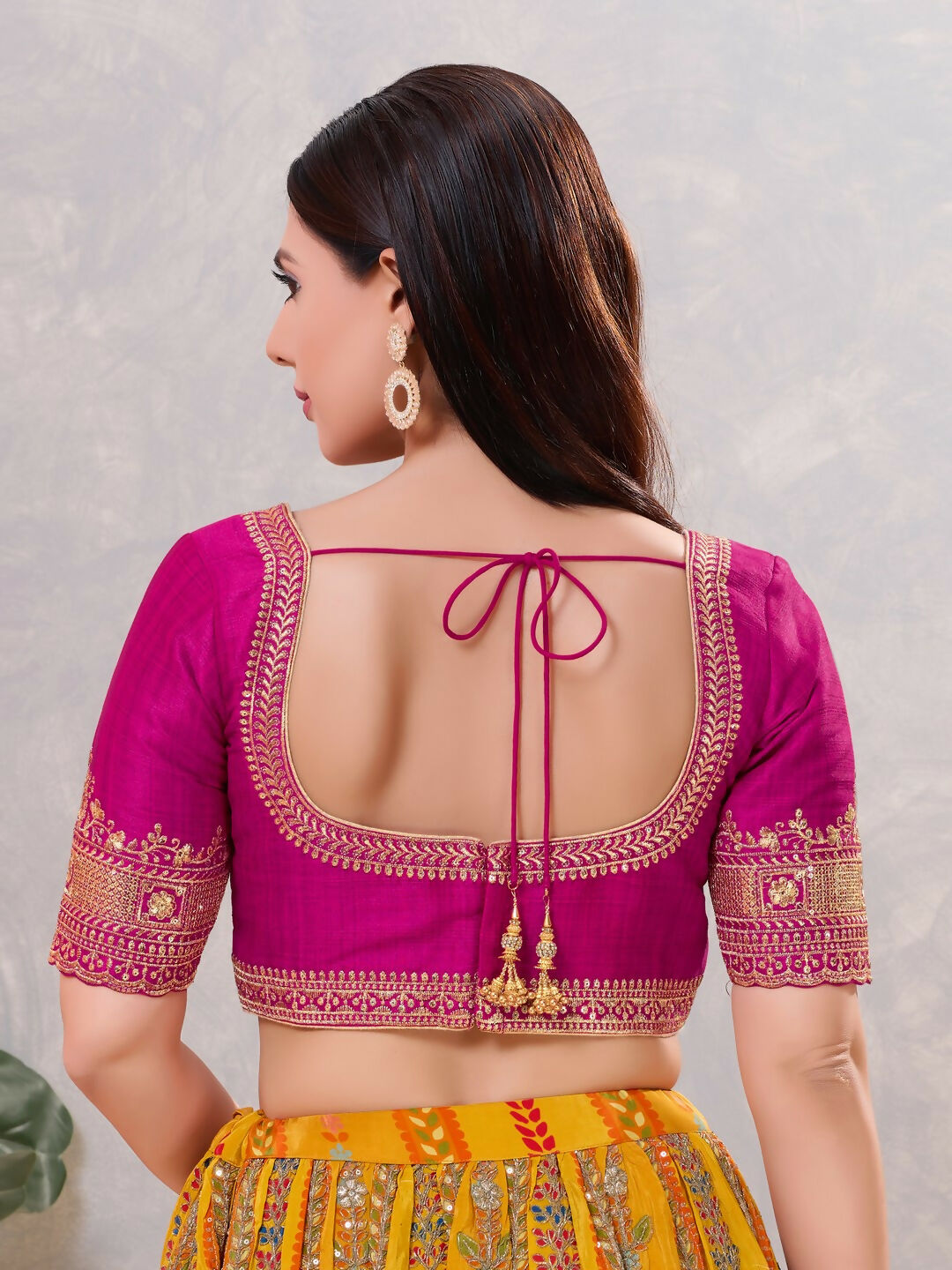 Women's Purple Silk Round Neck Stitched Blouse