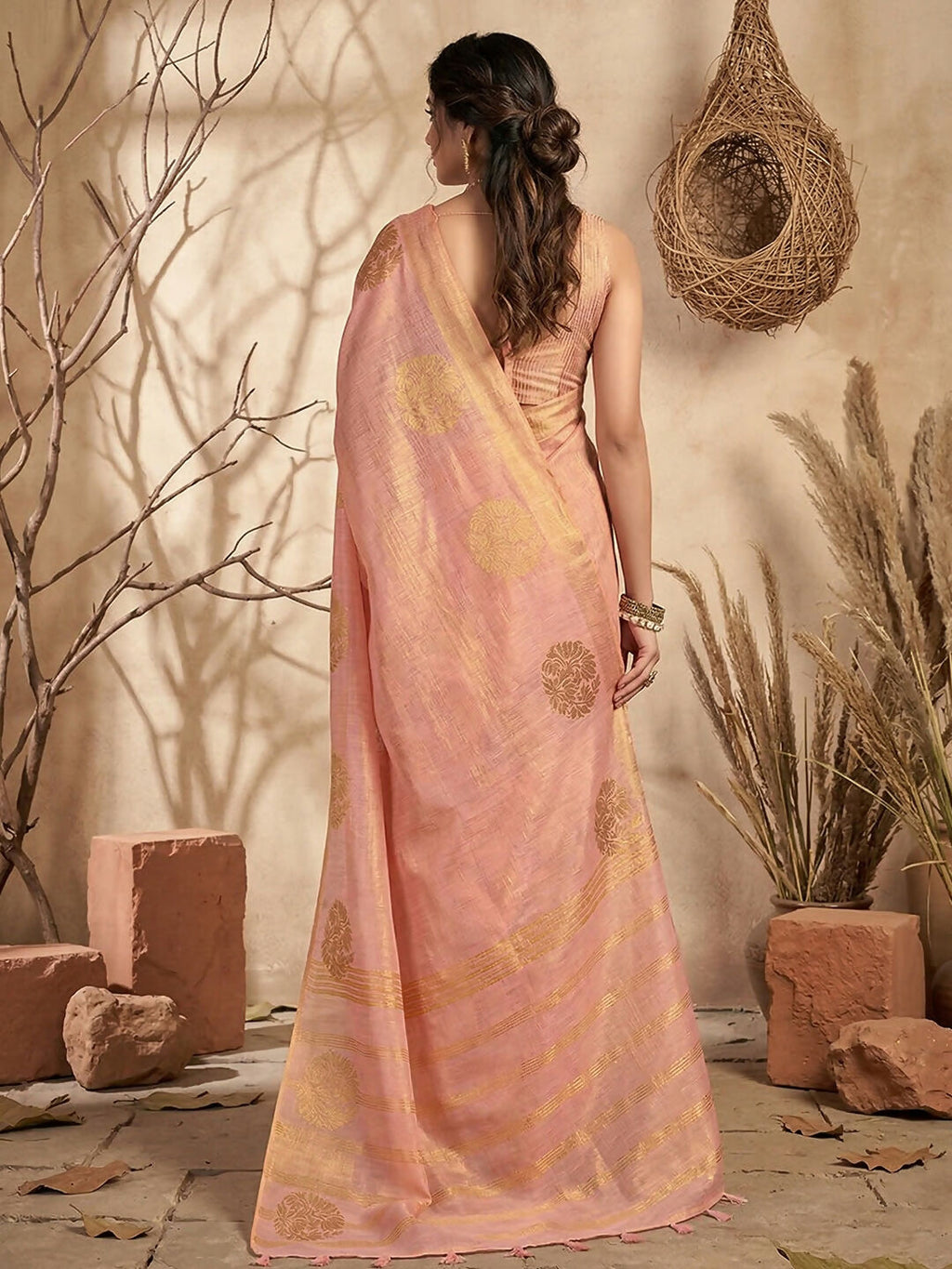Pink Tissue Silk Saree with Matching Blouse