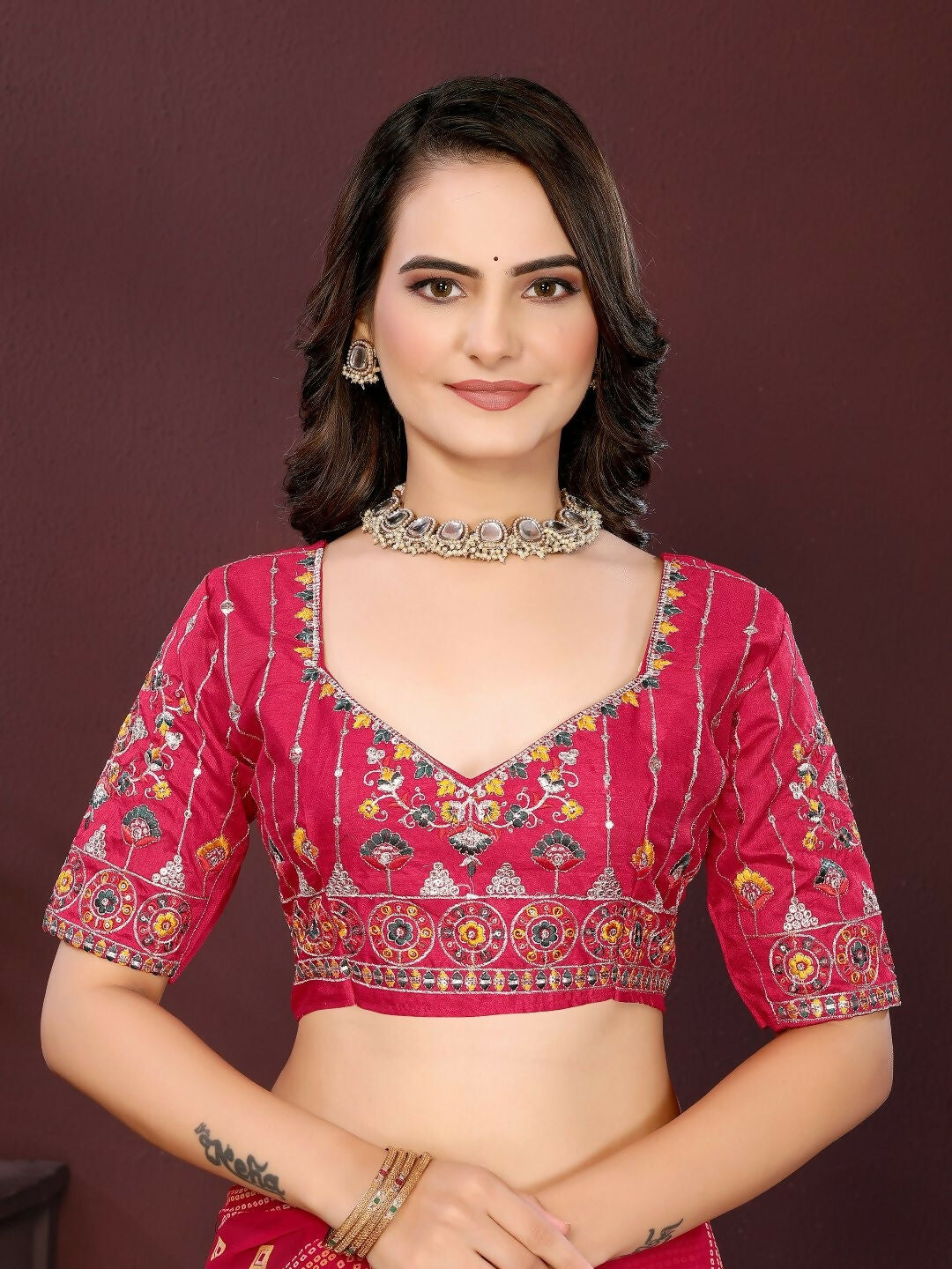 Magenta Georgette Digital Print Party Wear Saree with Blouse Piece