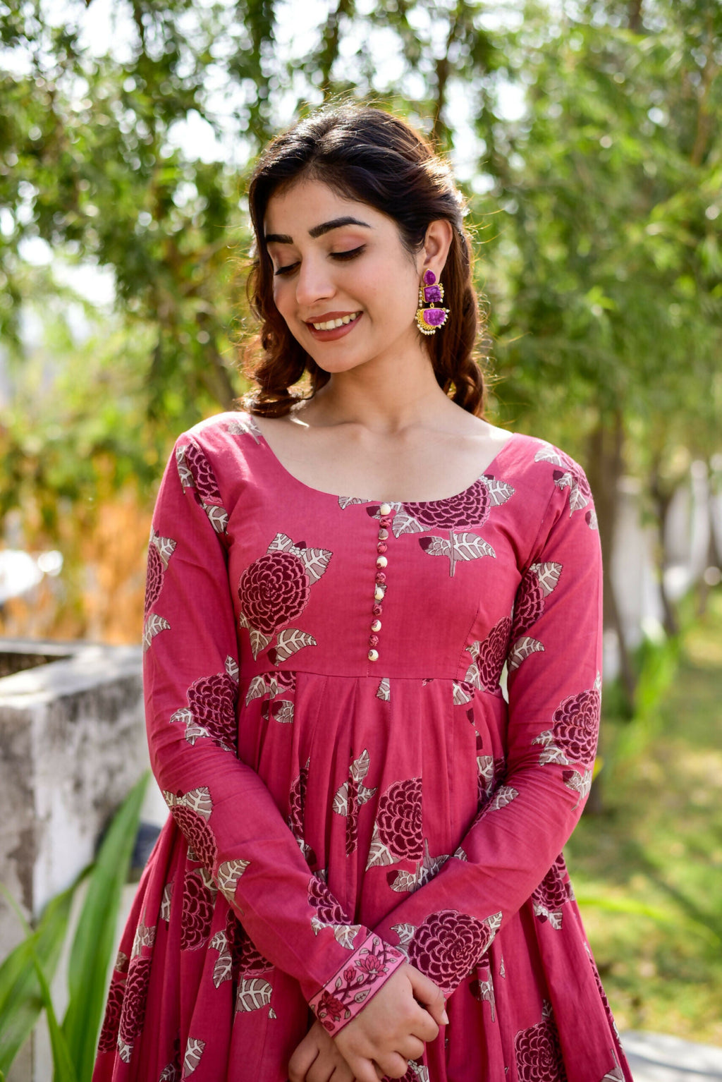 Women's Rani Pink Cotton Silk Digital Printed Kurta Plazo Set