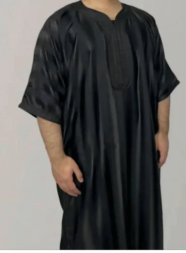 New Striped Robe Mid-sleeve Embroidered Robe