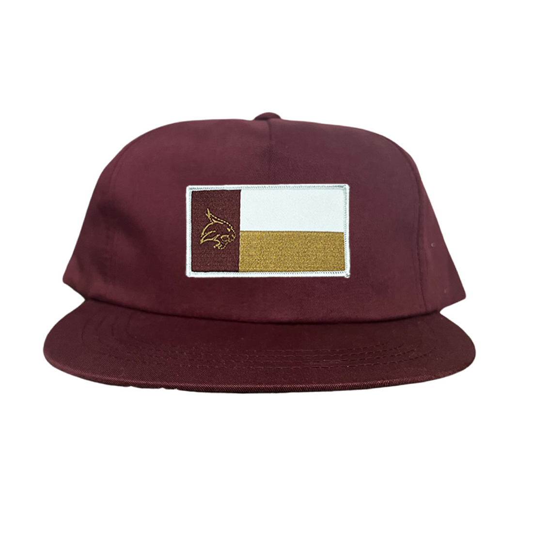 Texas State Bobcats University Flag Patch Hat Maroon White Gold