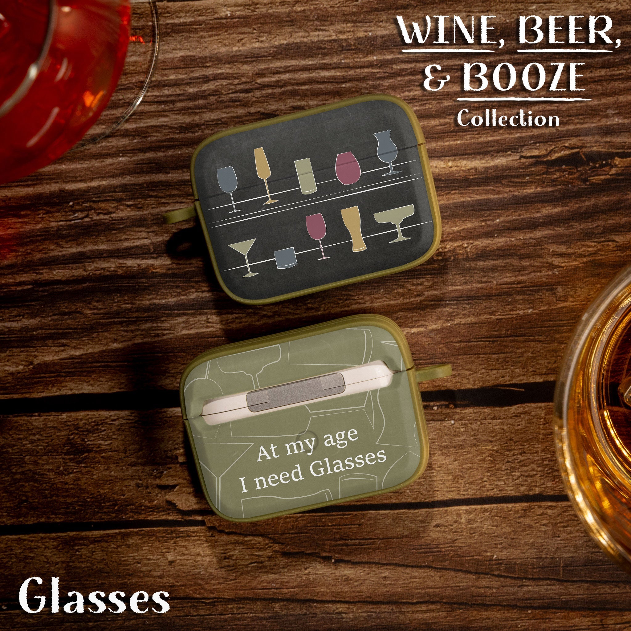 Wine, Beer & Booze AirPods Pro 1 & 2 Protective Case with Carabiner
