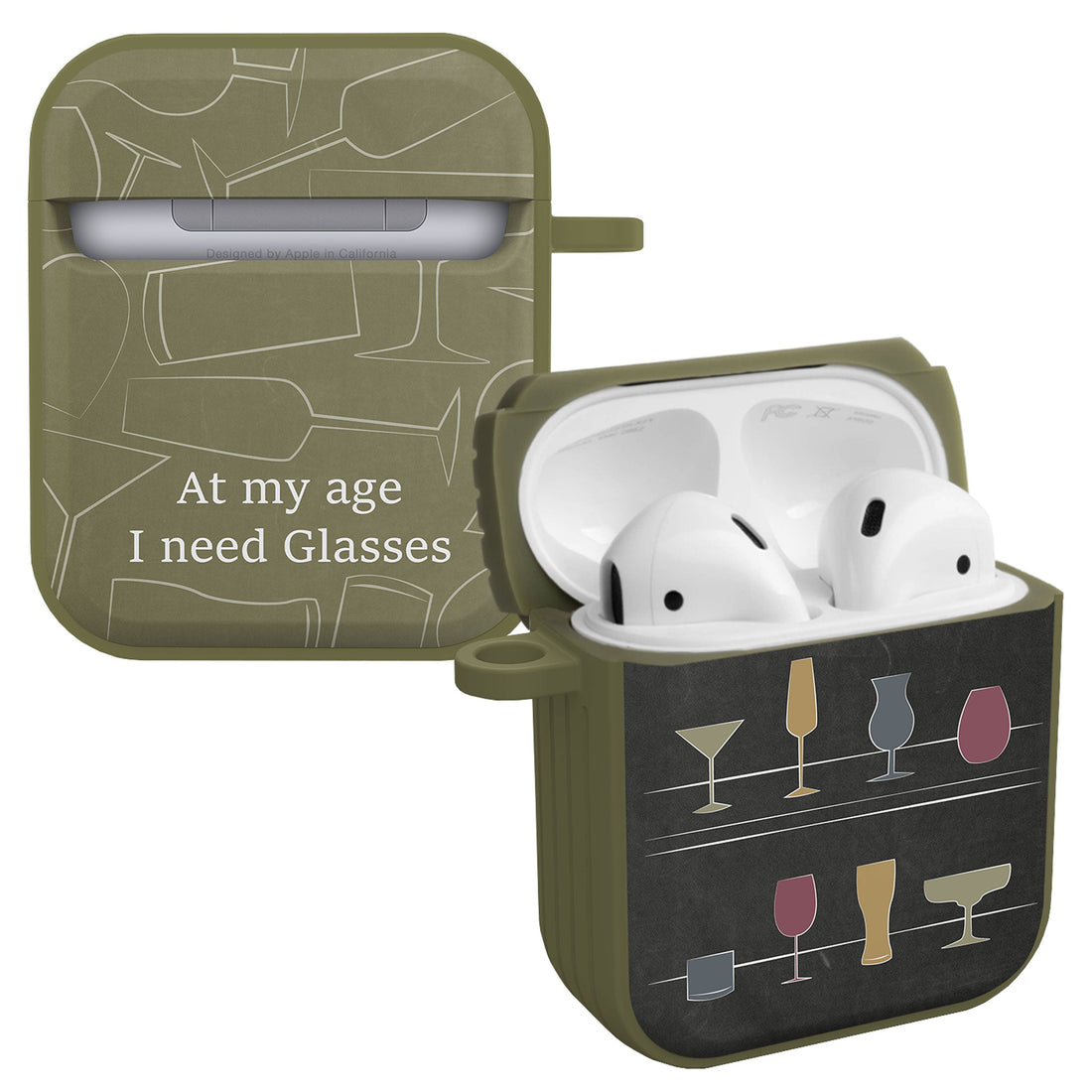 Wine, Beer, & Booze HDX AirPods Case showing drink glass and bottle graphics