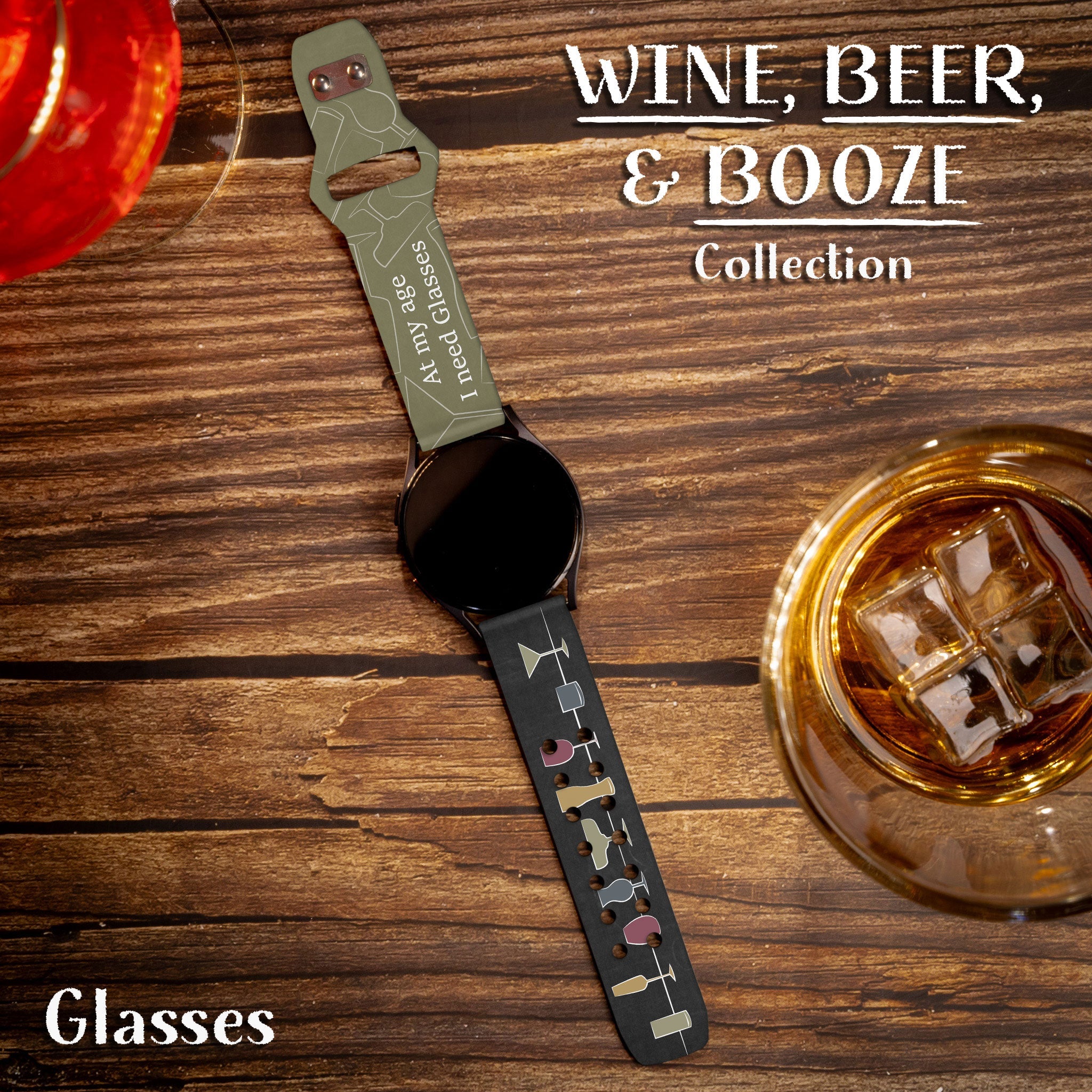 Wine, Beer, & Booze HD  Watchband for Samsung, Garmin, Fossil, and More