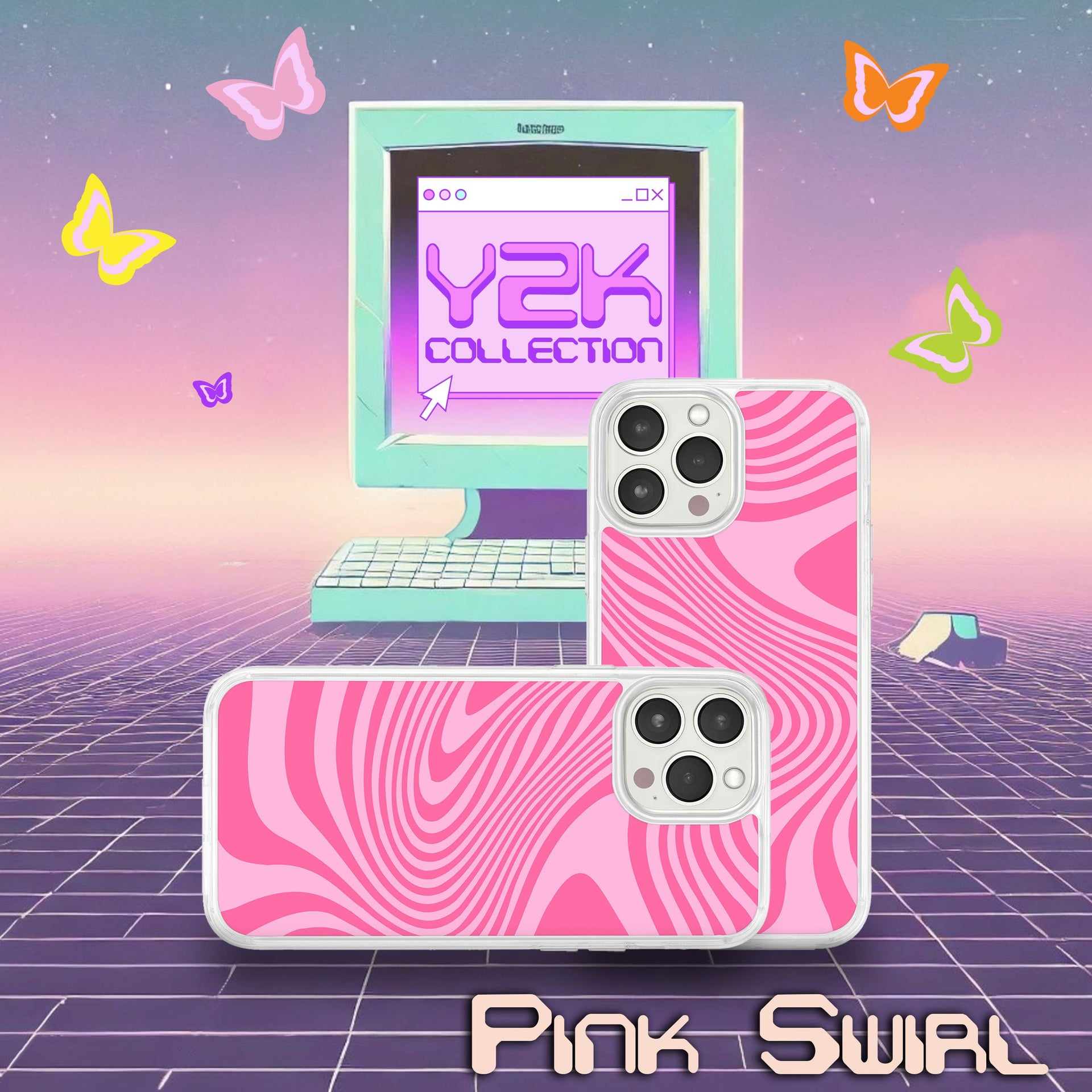 Y2K Checkerboard iPhone 11 Series Case - Pink, Green, Blue