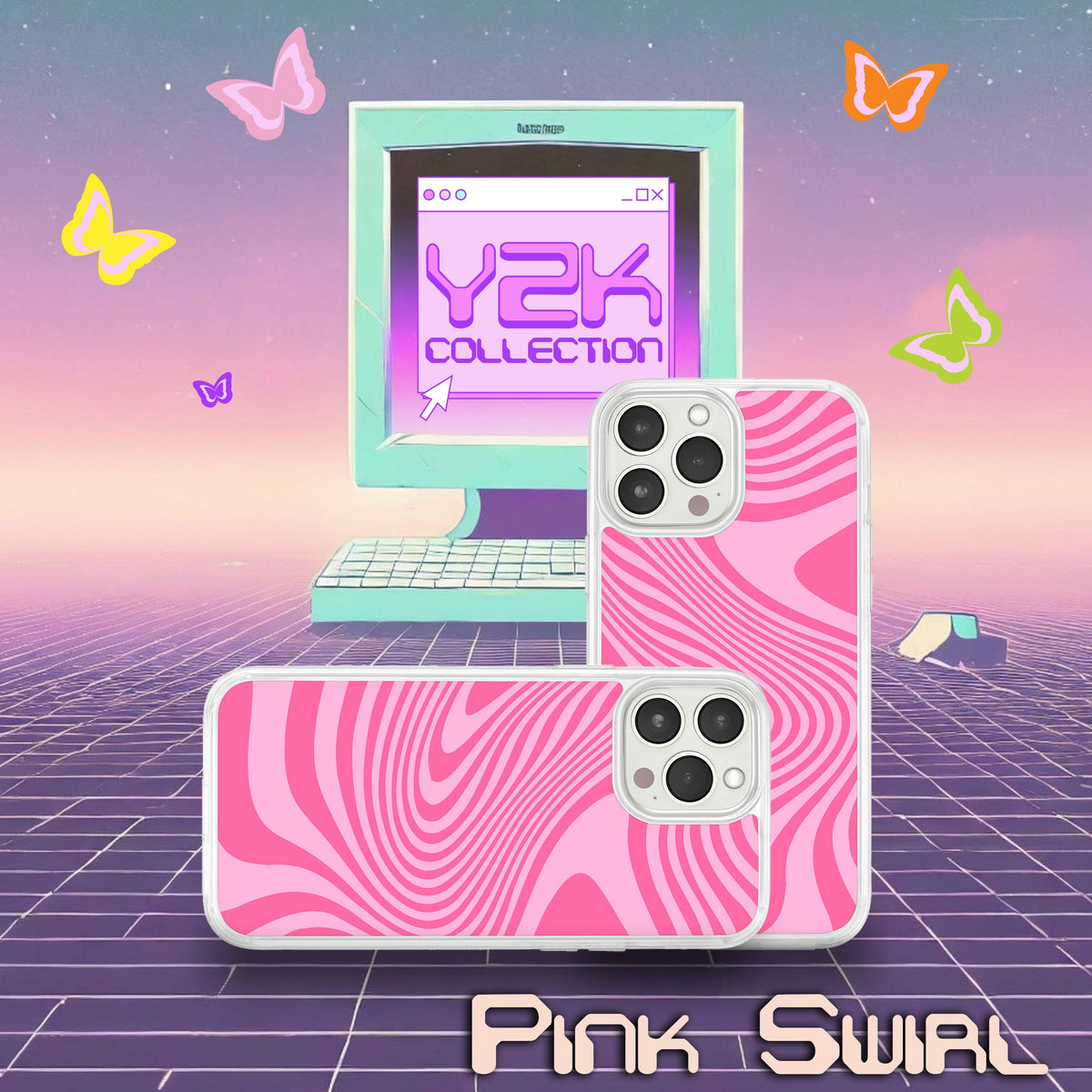 Y2K Checkerboard iPhone 11 Series Case - Pink, Green, Blue