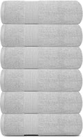 6 Pcs Resort Collection Soft Hand Towels 16x27 in Luxury Plush Cotton Light Gray