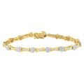10K Yellow and White Gold 2.00 cttw Round and Baguette-Cut Diamond Link Bracelet (I-J Color, I2-I3 Clarity) - Size 7.25"