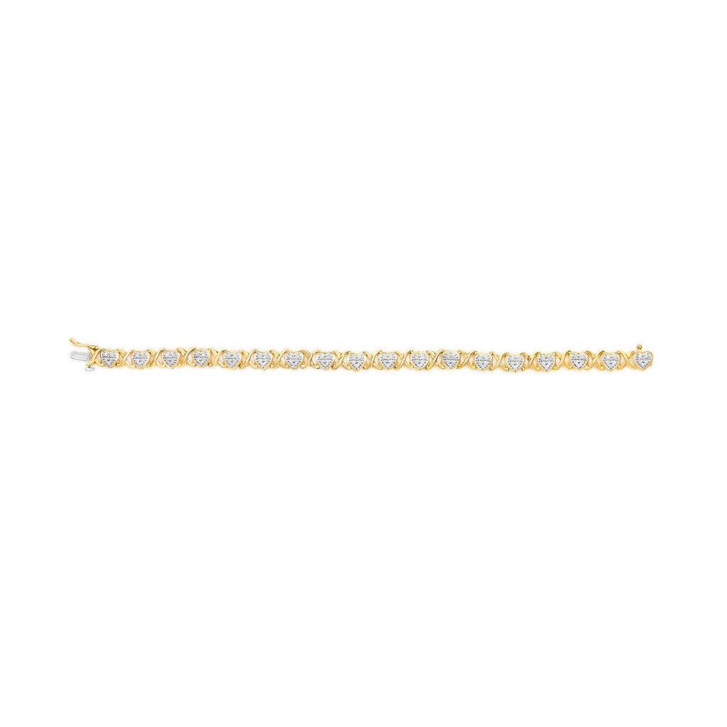 10K Yellow Gold Plated .925 Sterling Silver 1.0 Cttw Diamond Heart Link Bracelet