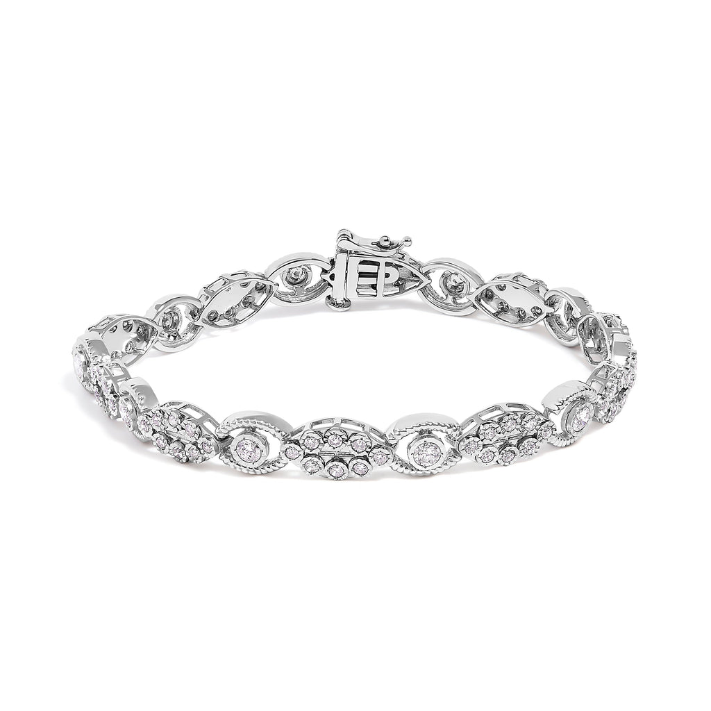 10K White Gold 2.0 Cttw Diamond Milgrain Cluster Link Bracelet