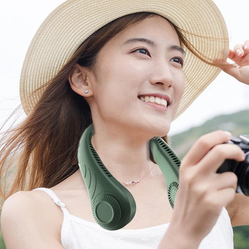 6000mAh Rechargeable Bladeless Neck Fan, 3-Speed Surround Cooling