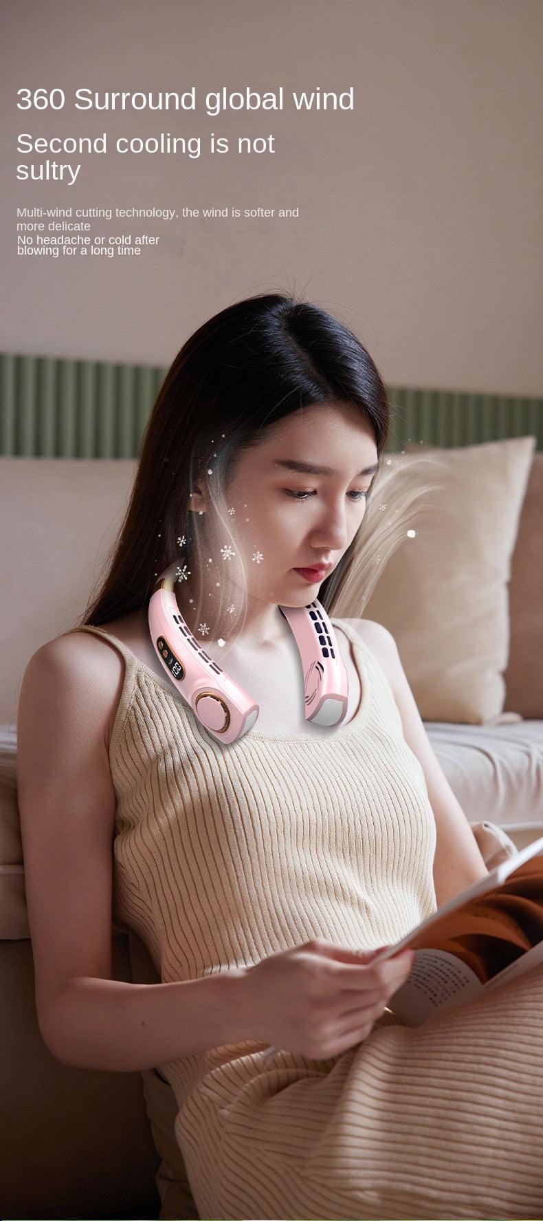 6000mAh Rechargeable Bladeless Neck Fan, 3-Speed Surround Cooling