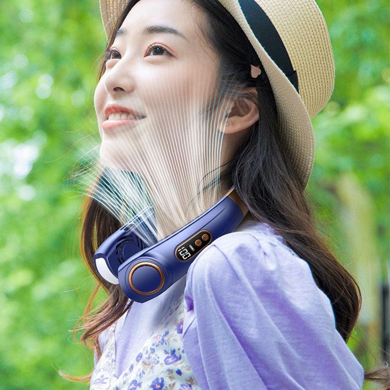 6000mAh Rechargeable Bladeless Neck Fan, 3-Speed Surround Cooling