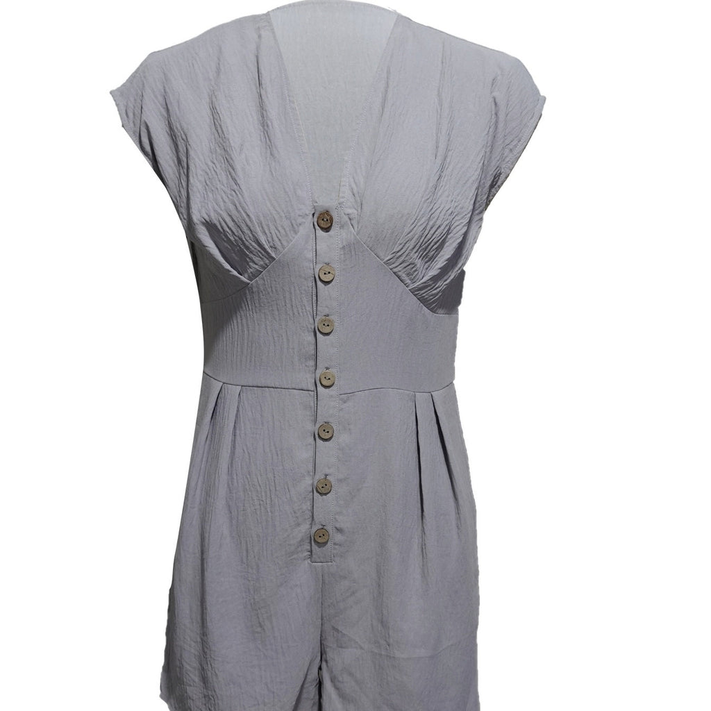 Women's Short Button Front Jumpsuit V-Neck Summer Romper