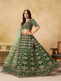 Green Art Silk A-line lehenga choli with detailed Zari embroidery work