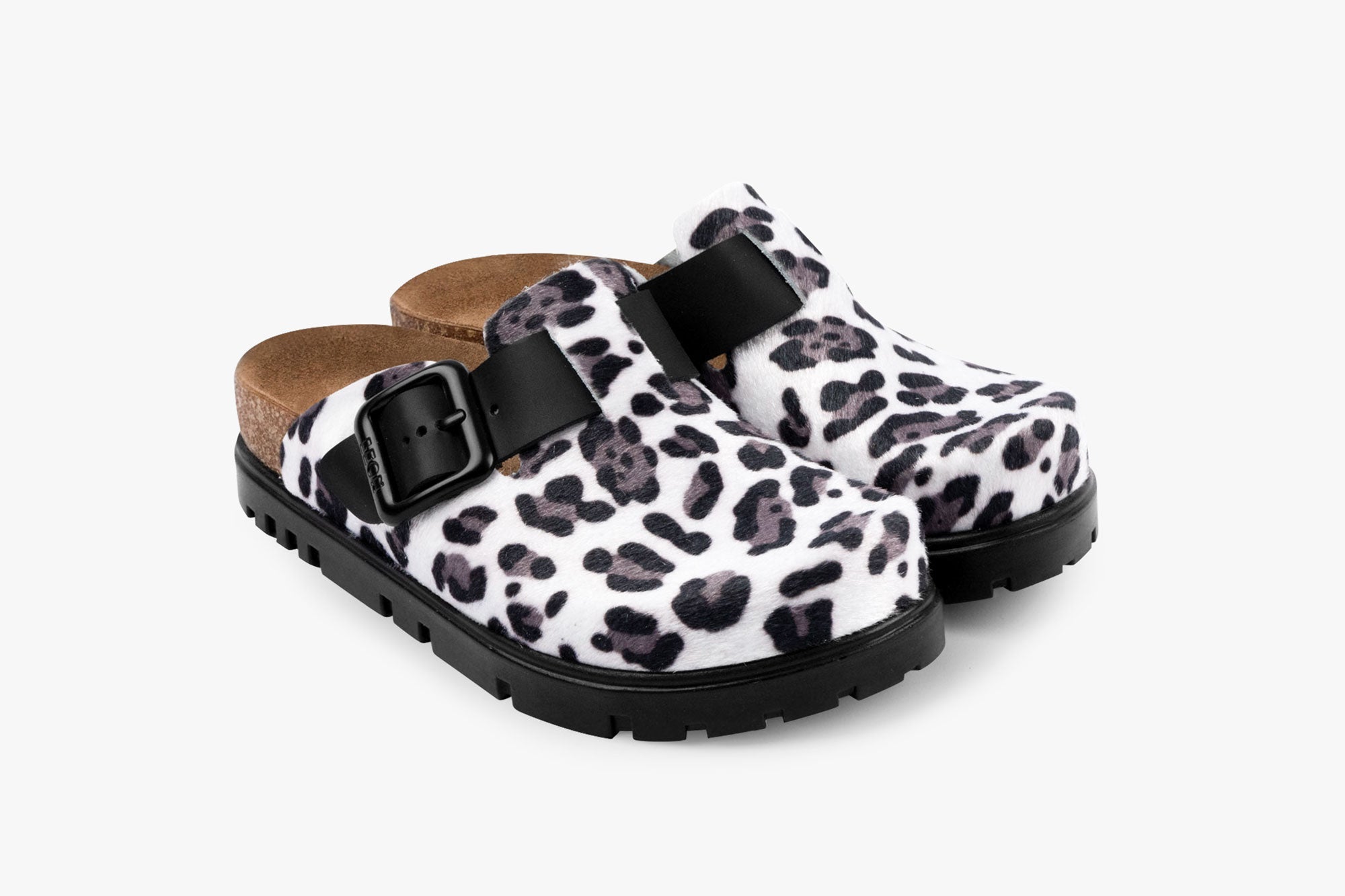 Women's Leather Platform Clog with Adjustable Buckle Leopard Print