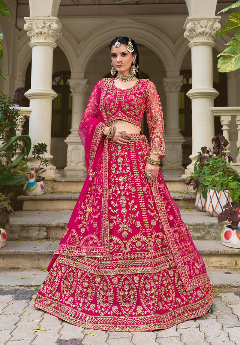 Stunning Rani Pink butterfly net lehenga choli with intricate embroidery for weddings
