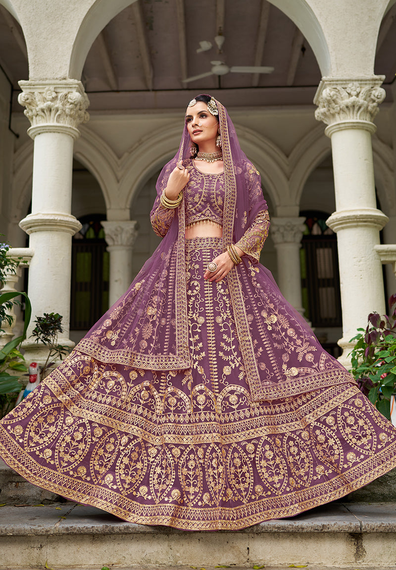 Purple Butterfly Net Embroidered Lehenga for Wedding Season