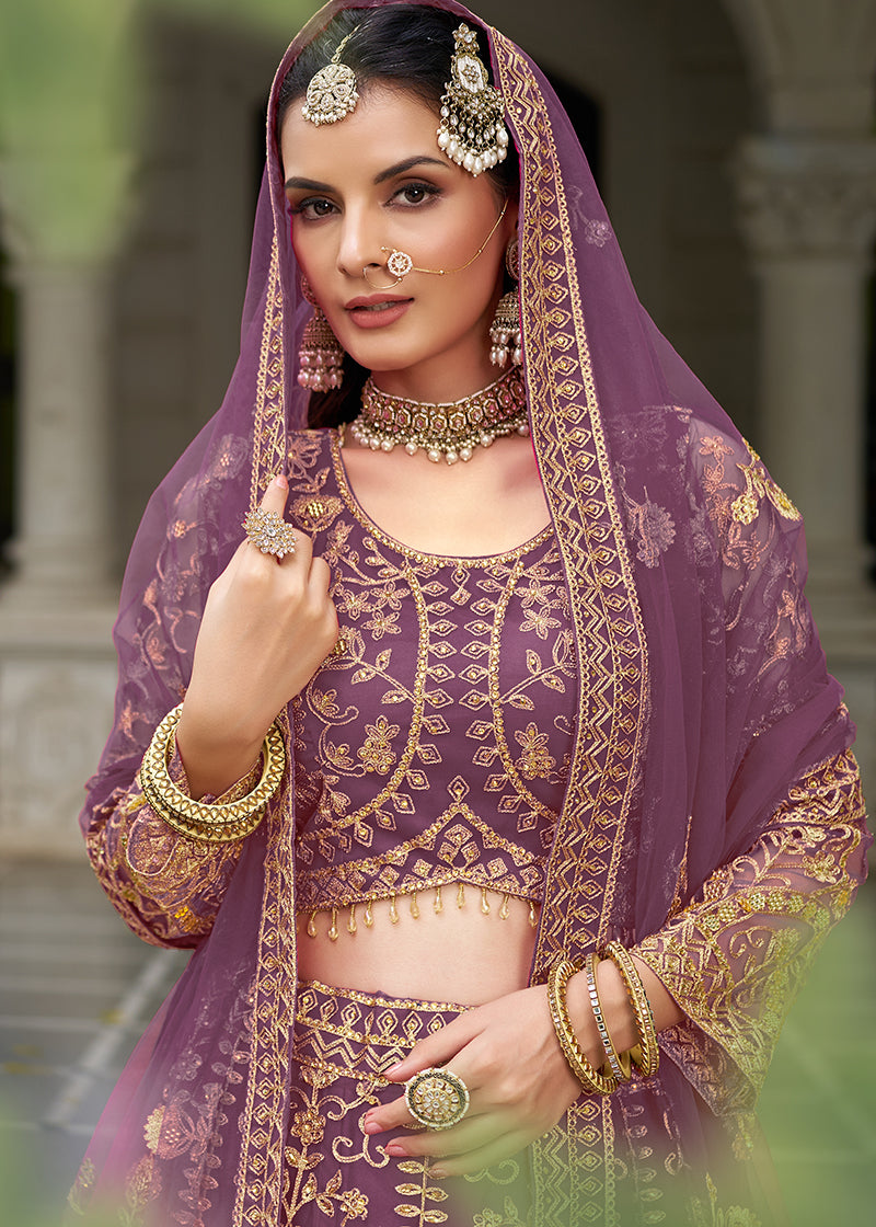 Purple Butterfly Net Embroidered Lehenga for Wedding Season