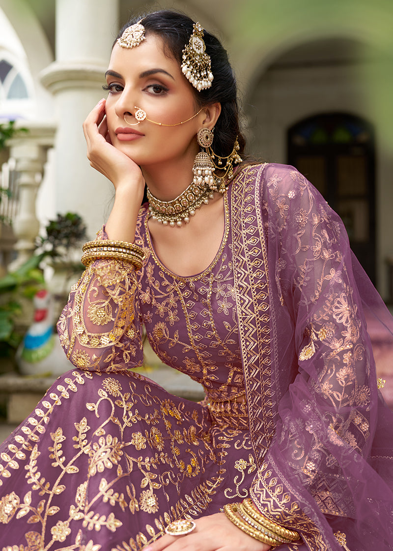 Purple Butterfly Net Embroidered Lehenga for Wedding Season