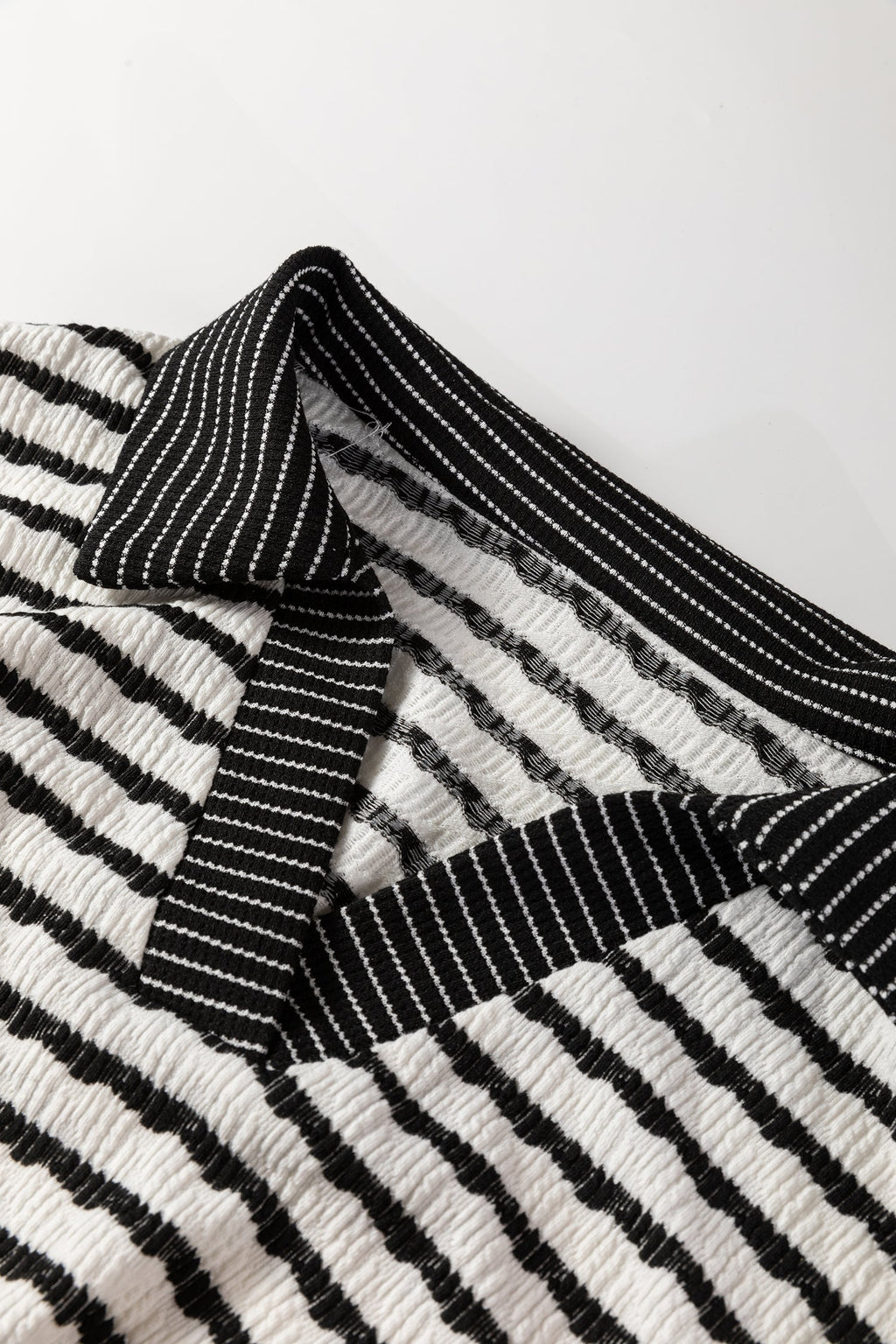 White Stripe Collared Pullover Top & Drawstring Pant Set