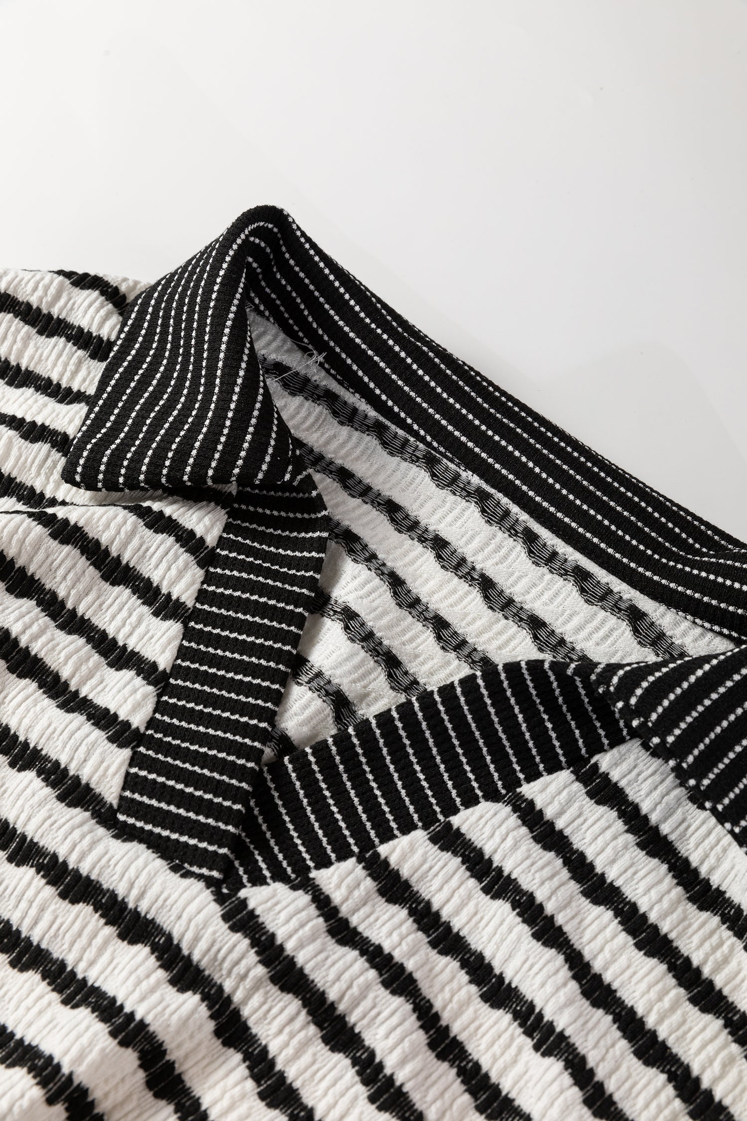 White Stripe Collared Pullover Top & Drawstring Pant Set