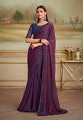 Monjolika Fashion Dark Magenta Twin Shaded Georgette Embroidered Border Party Trendy Saree