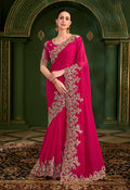 Monjolika Fashion Rani Pink Color Shining Silk Georgette Saree With Heavy Work Blouse
