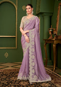 Monjolika Fashion Lavender Color Viscose Georgette Silk Saree With Heavy Work Blouse