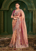 Monjolika Fashion Peach Color Shaded Georgette Saree With Heavy Work Blouse