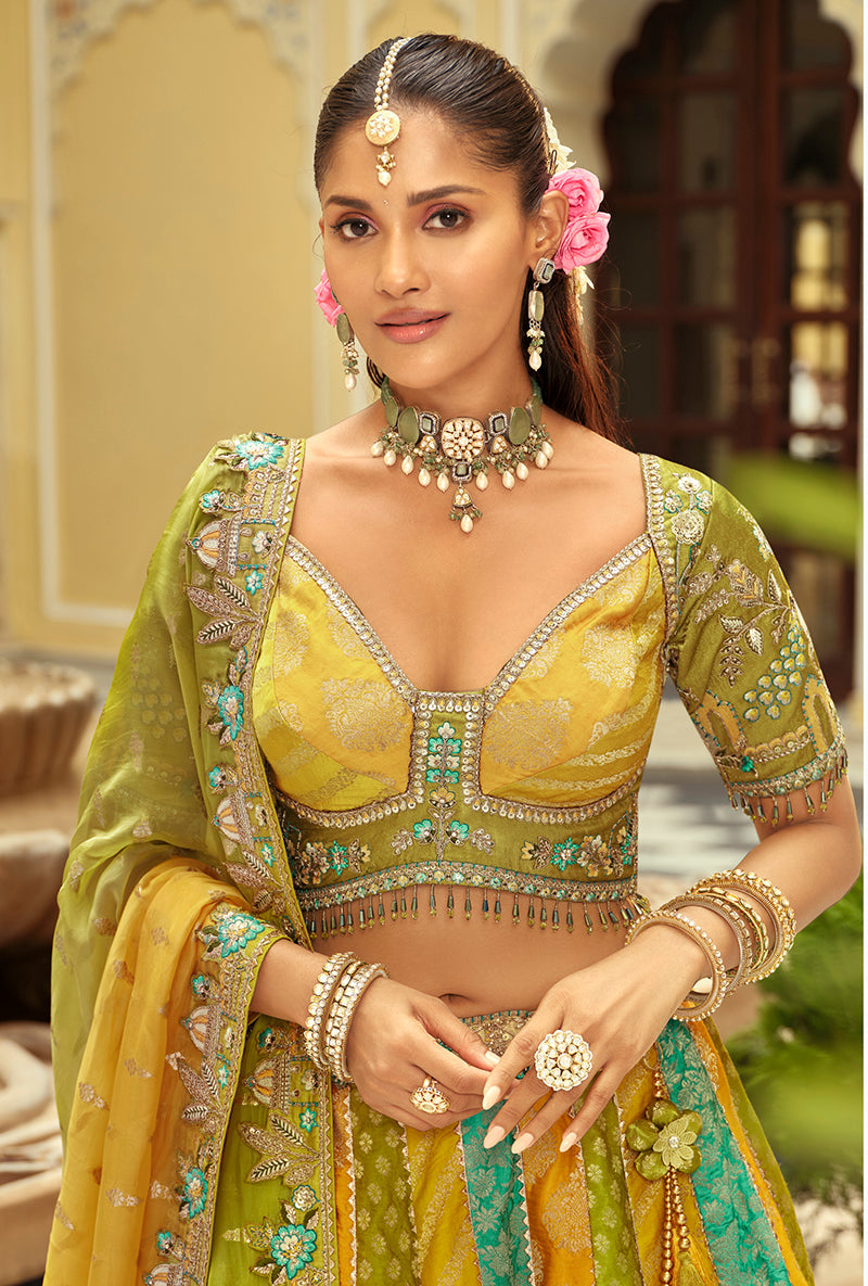 Monjolika Fashion Readymade Lehenga Choli Heavy Work Embroidered Silk In Multicolor