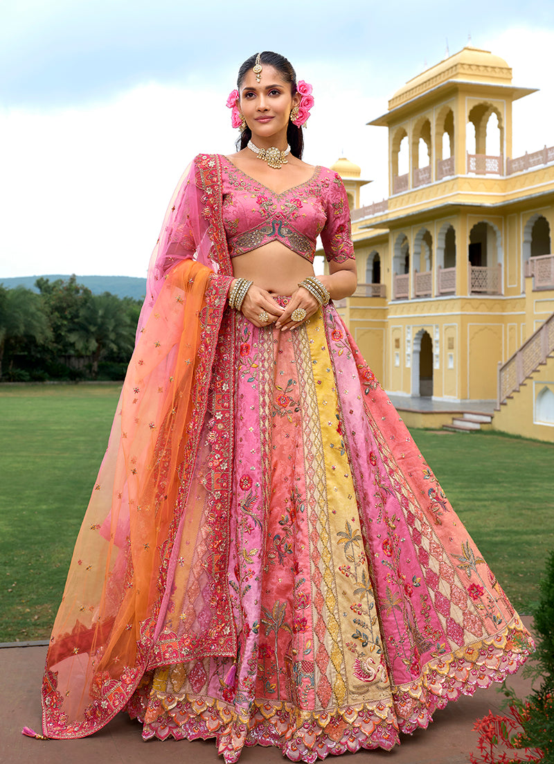 Multicolor fancy silk embroidered lehenga choli for wedding ceremonies
