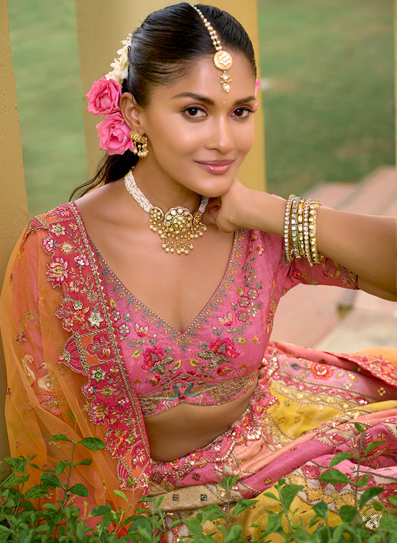 Multicolor Designer Embroidered Silk Wedding Lehenga Choli