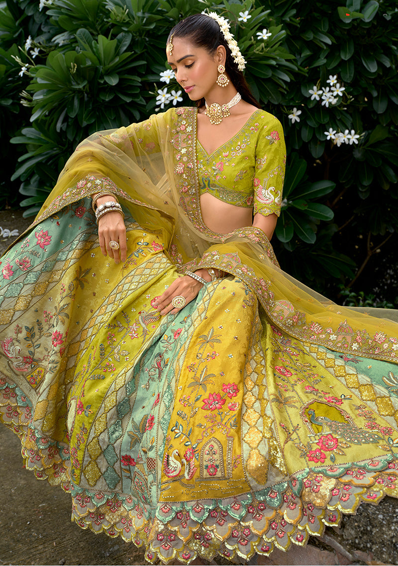 Monjolika Fashion Multicolor Designer Embroidered Work Fancy Silk Wedding Lehenga Choli