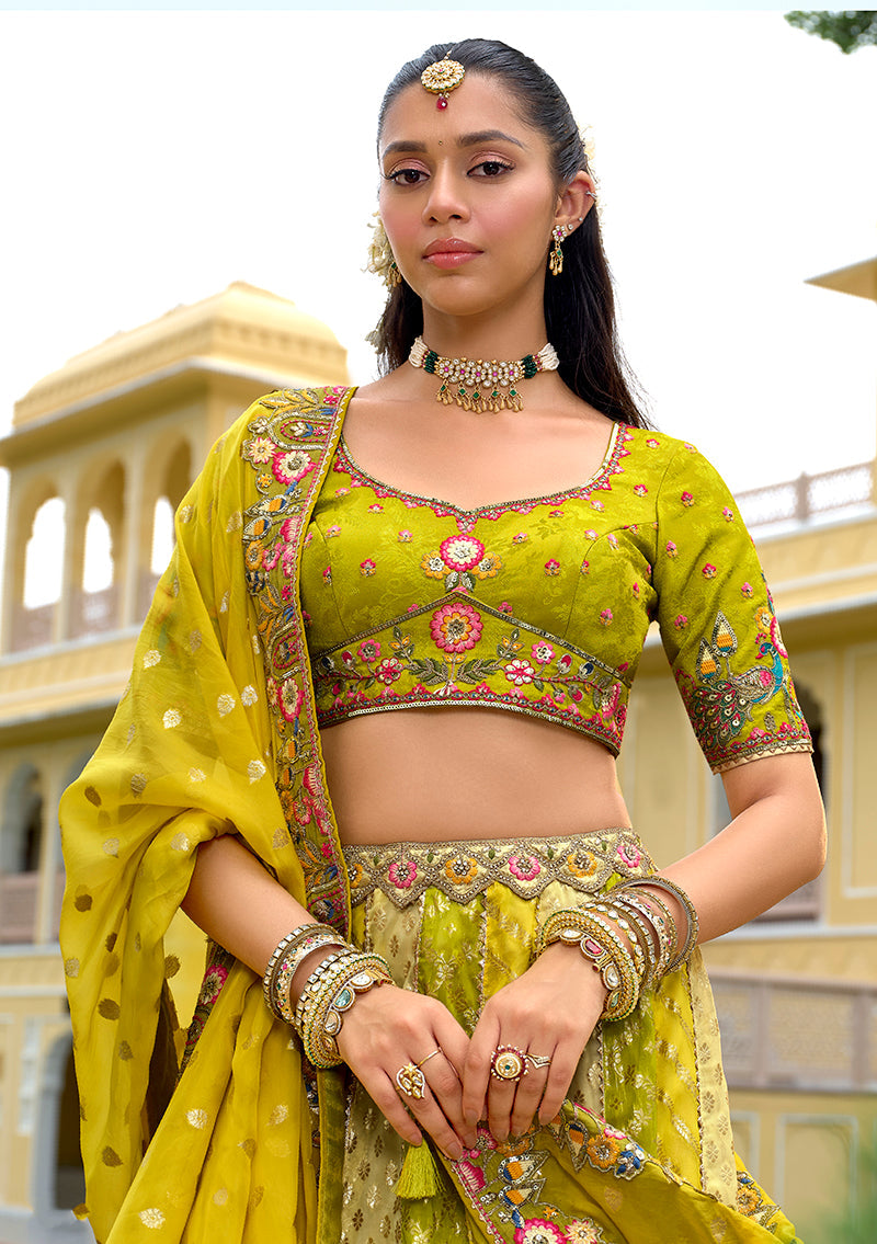 Multicolor Designer Embroidered Silk Wedding Lehenga Choli