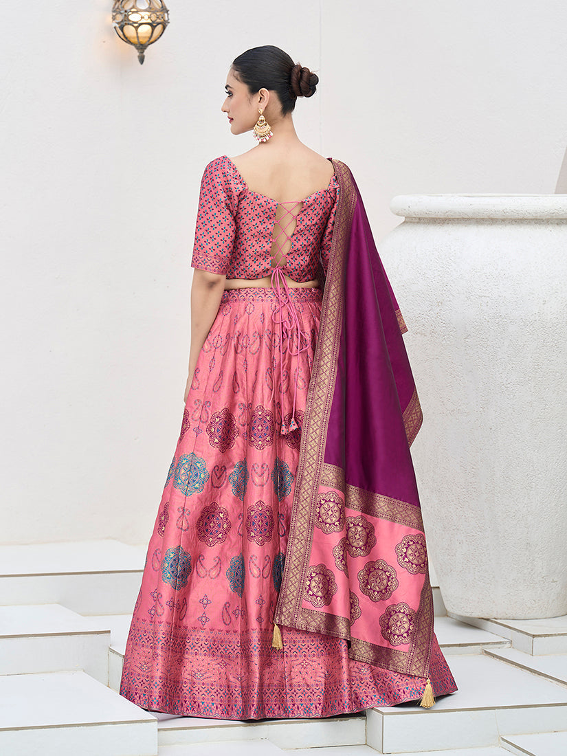 Pink Kanjivaram Silk Jacquard Designer Lehenga Choli
