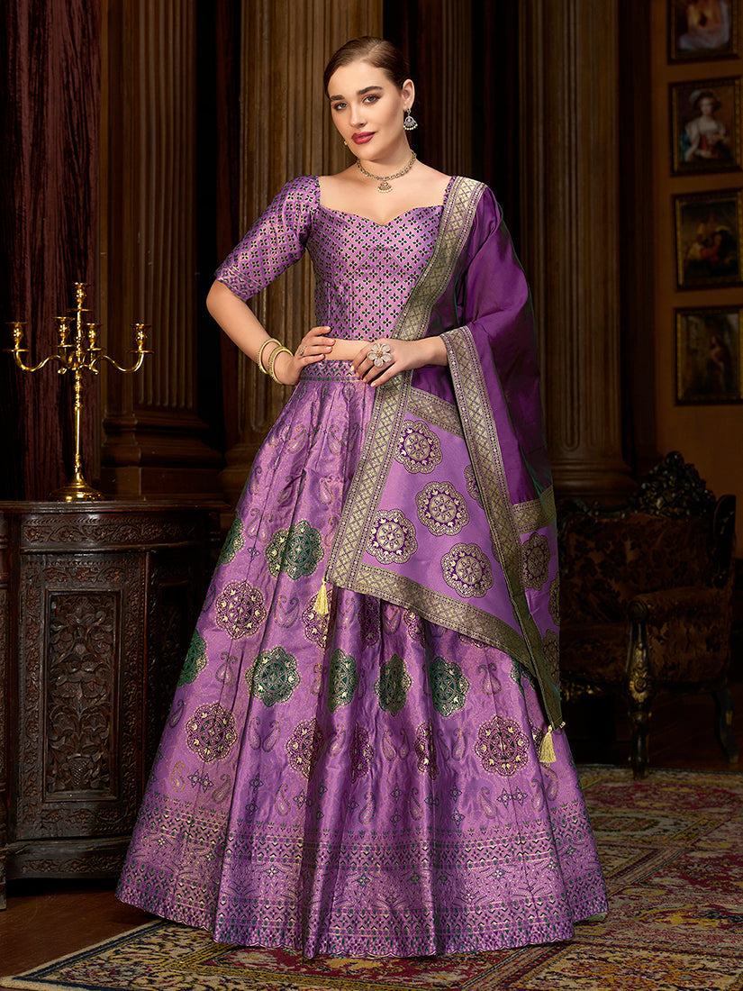Monjolika Fashion Purple Color Kanjivaram Silk Jacquard Designer Lehenga Choli