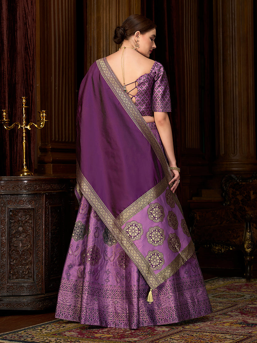 Monjolika Fashion Purple Color Kanjivaram Silk Jacquard Designer Lehenga Choli