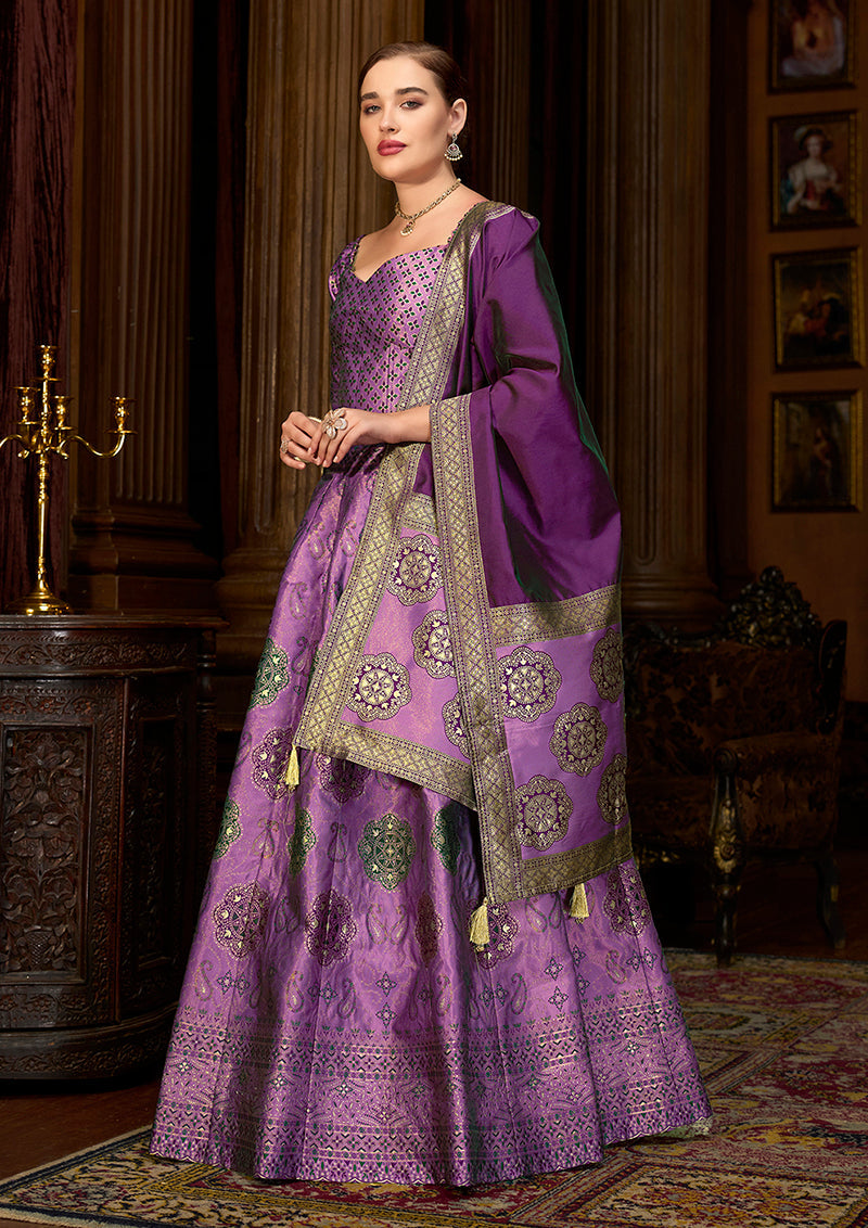 Monjolika Fashion Purple Color Kanjivaram Silk Jacquard Designer Lehenga Choli