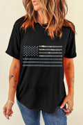 Rhinestone US Flag Short Sleeve T-Shirt | Women's Crew Neck Tee
