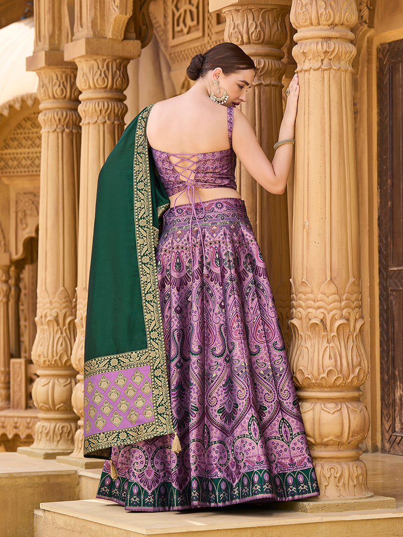 Monjolika Fashion Thread Work Jacquard Silk In Purple Lehenga Choli
