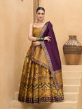Yellow Kanjivaram silk lehenga choli with zari embroidery and dupatta