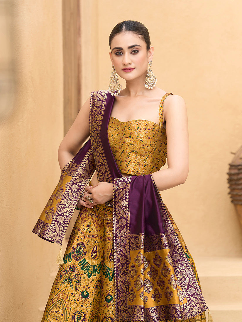 Yellow Kanjivaram Silk Lehenga Choli with Zari Embellishment