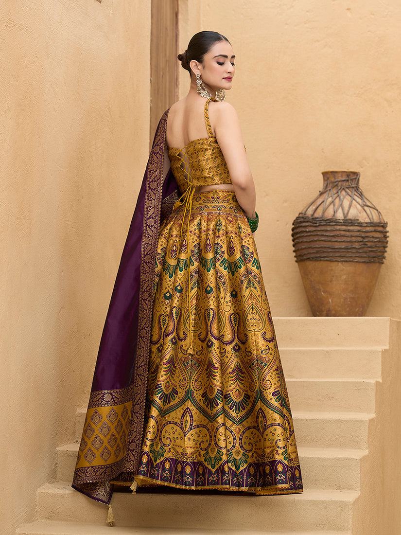 Yellow Kanjivaram Silk Lehenga Choli with Zari Embellishment
